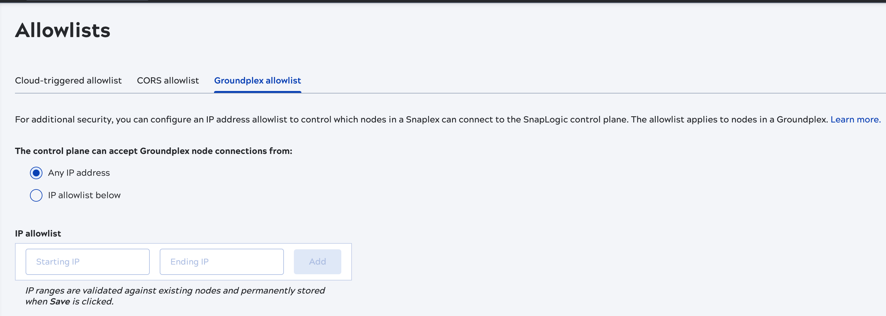 Admin Manager Groundplex allowlist