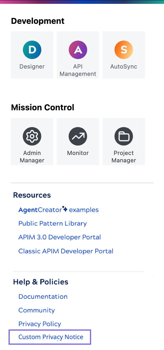GDPR link in app menu