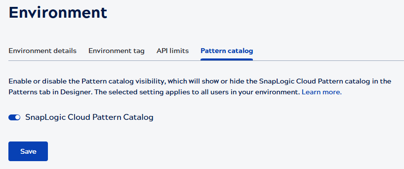 Enable or disable the SnapLogic Cloud Pattern Catalog