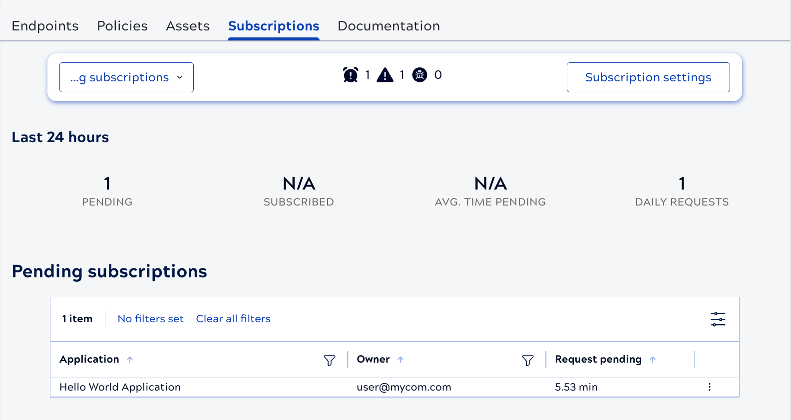 Pending subscription