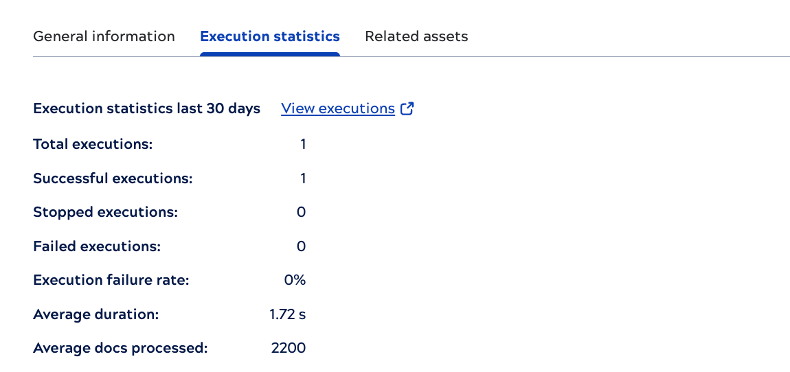 Asset catalog pipeline execution statistics