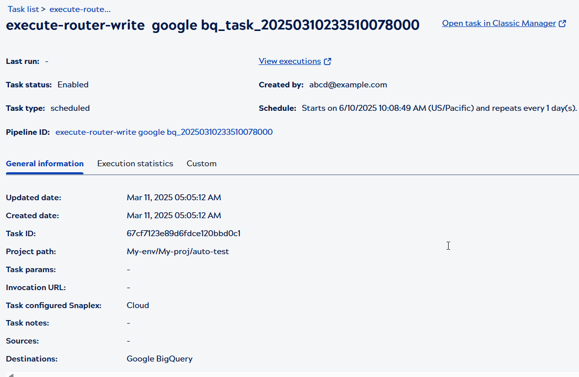 Asset catalog task details General tab