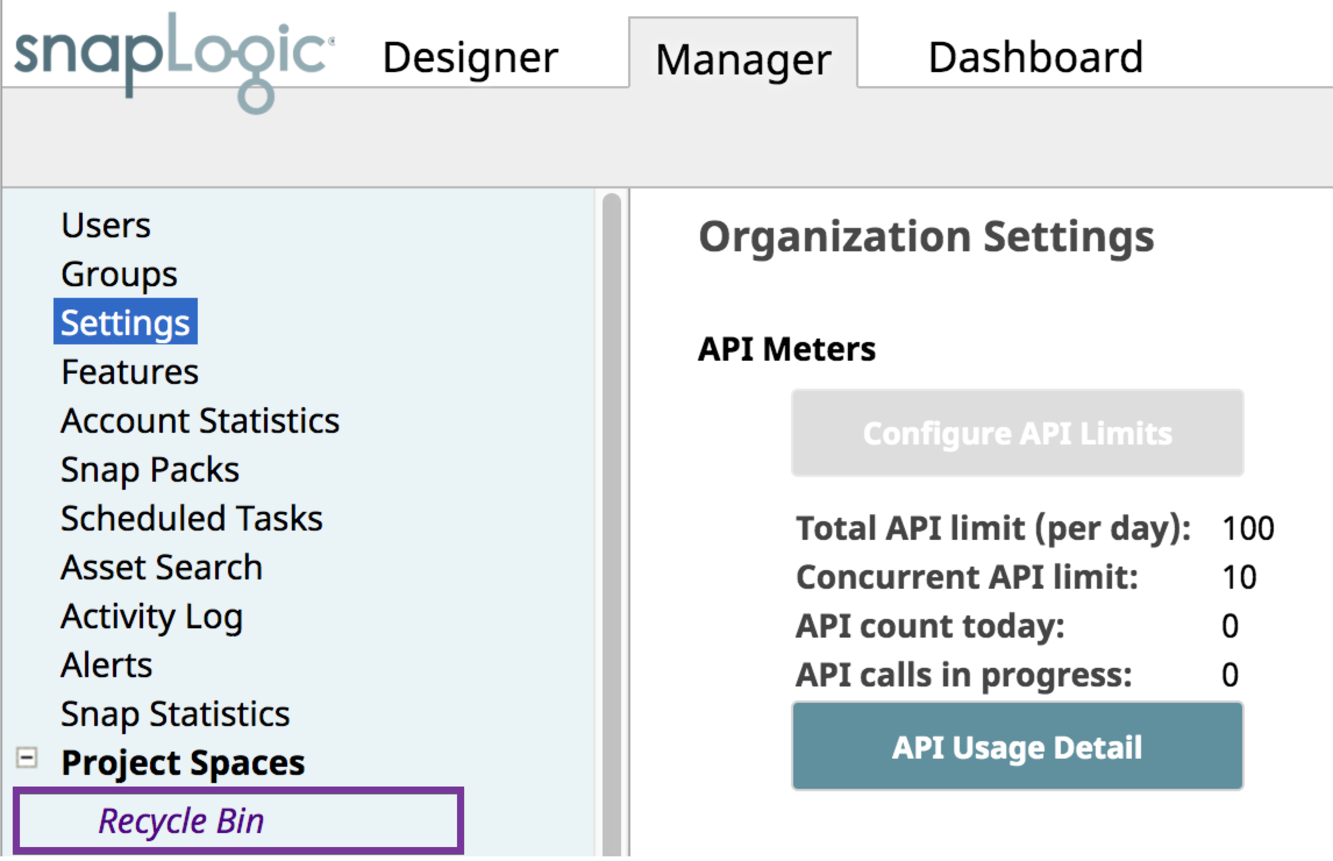 SnapLogic Manager Recycle Bin