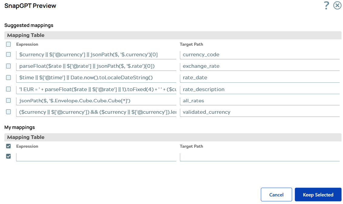 Preview of auto-generated mappings