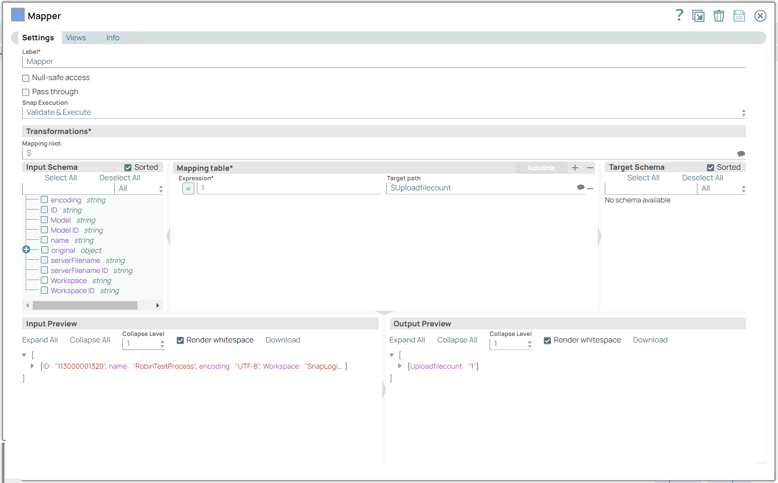 Mapper Snap configuration