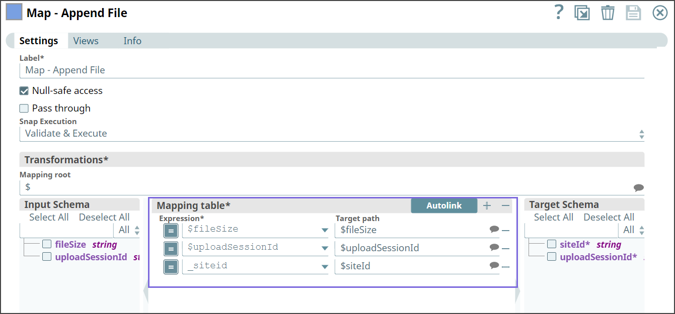Mapper Snap configuration