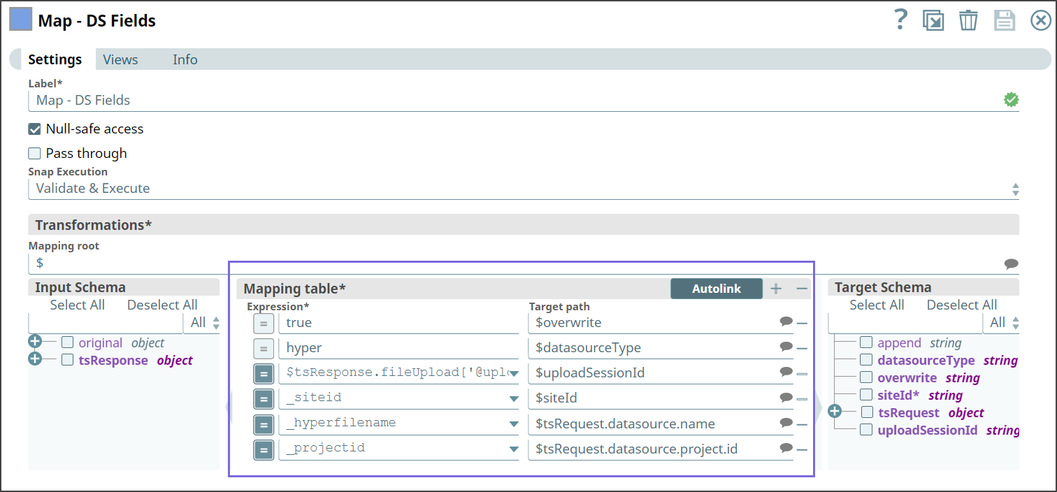 Mapper Snap configuration