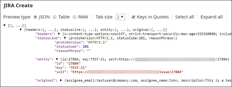 JIRA Create output preview