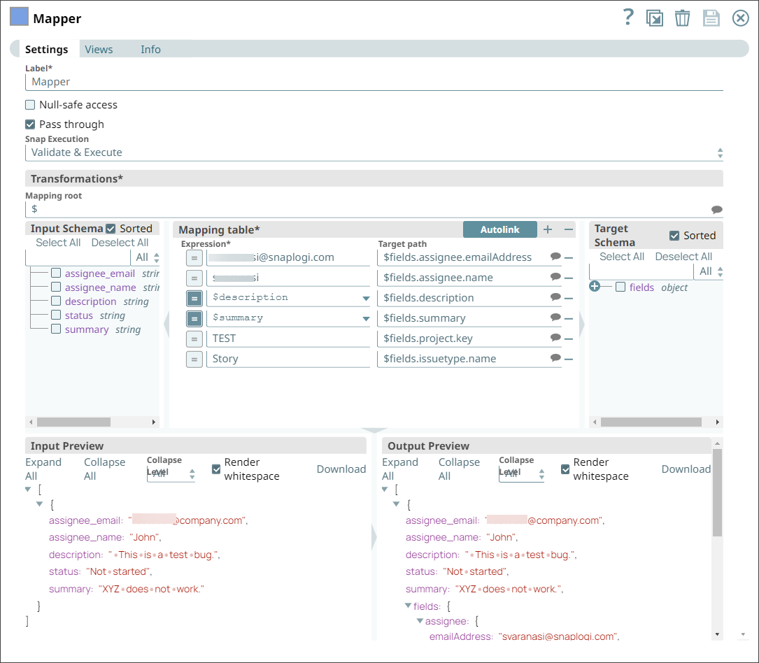 Mapper Snap configuration
