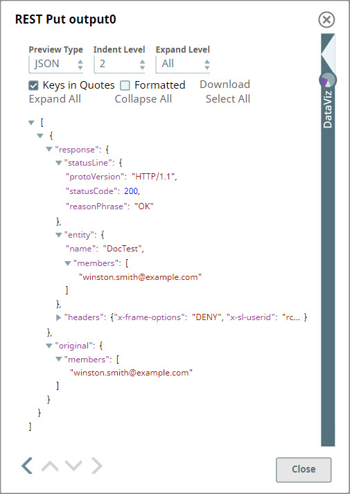 REST Put output showing member addition