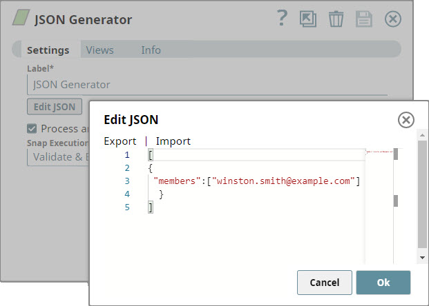 JSON Generator configuration for adding members
