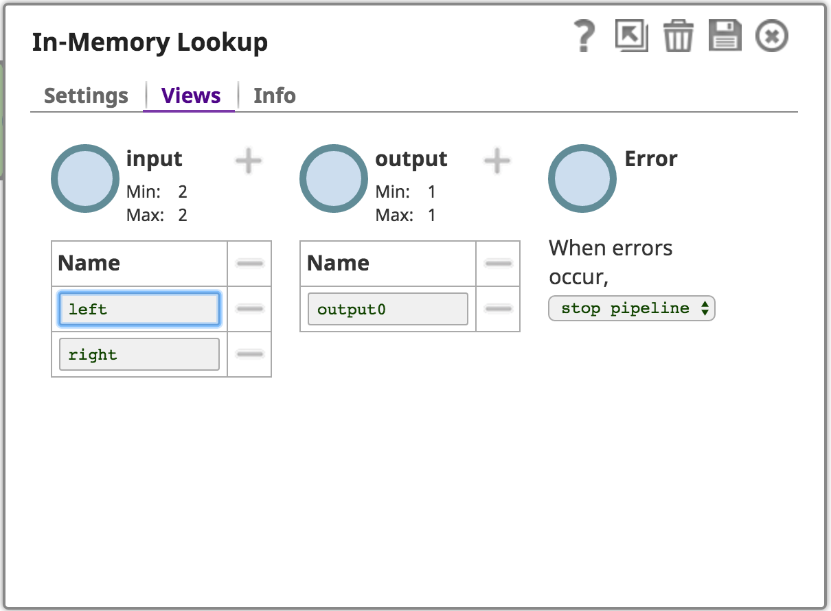 Views page showing renamed left and right inputs