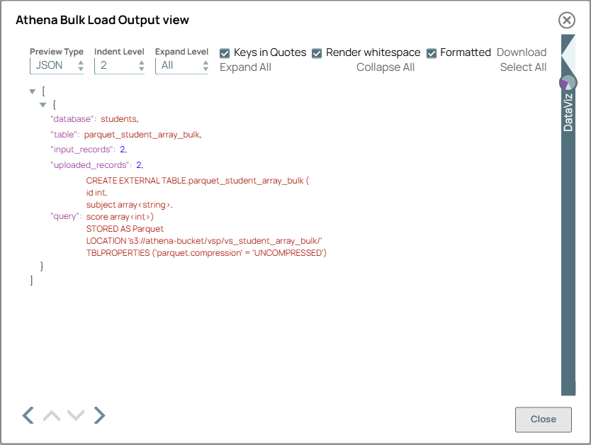 Athena Bulk Load Snap output