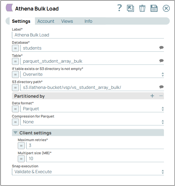 Athena Bulk Load Snap configuration