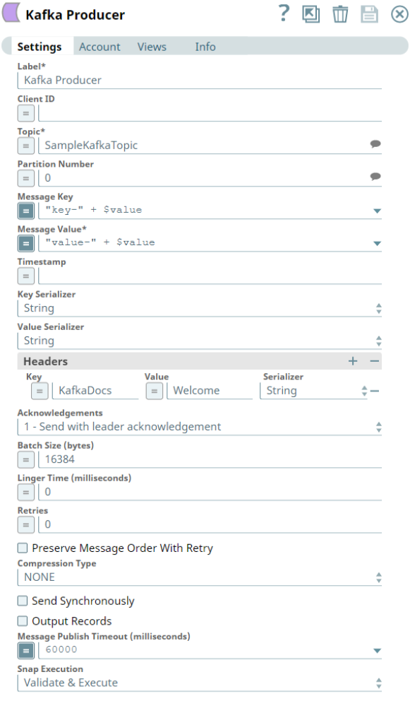 Kafka Producer Snap configuration