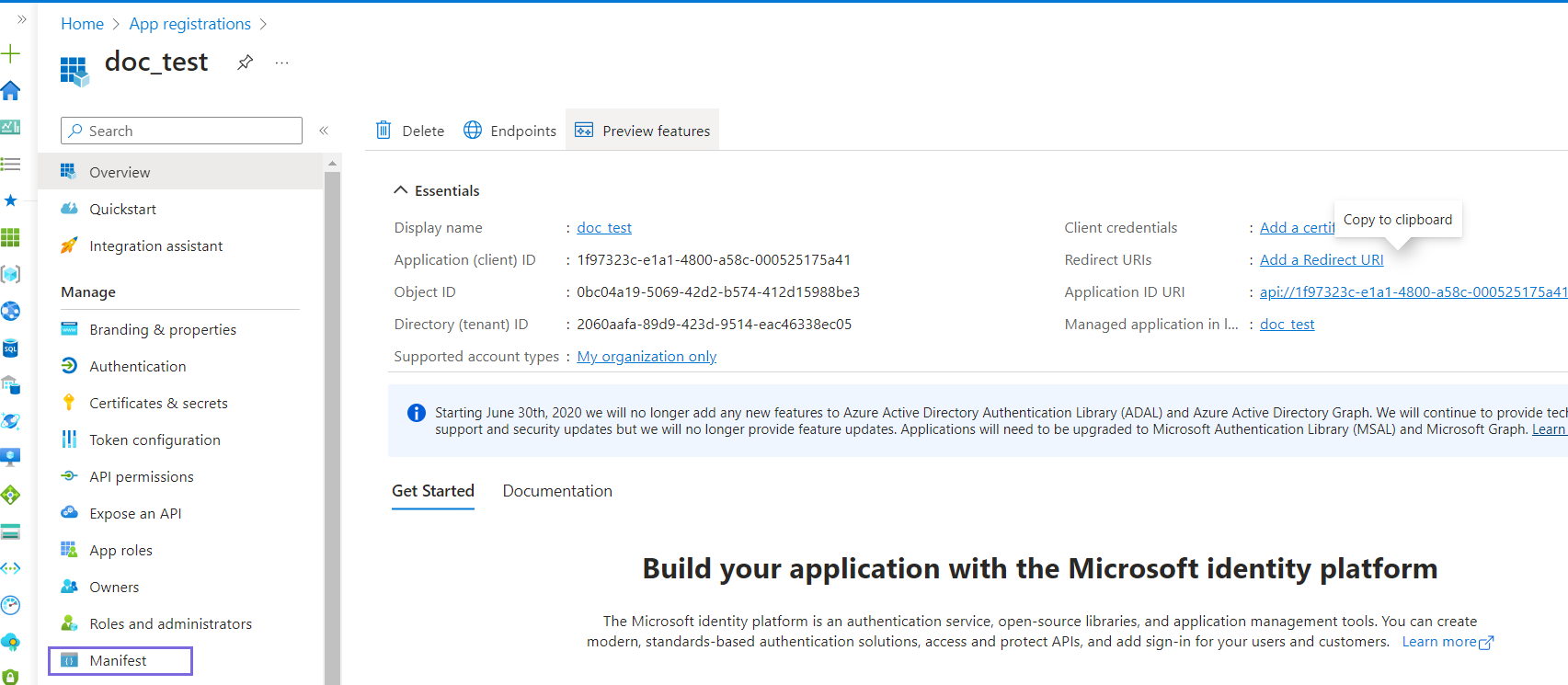 Manifest in App registeration