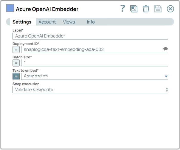 Azure OpenAI Embedder Snap configuration