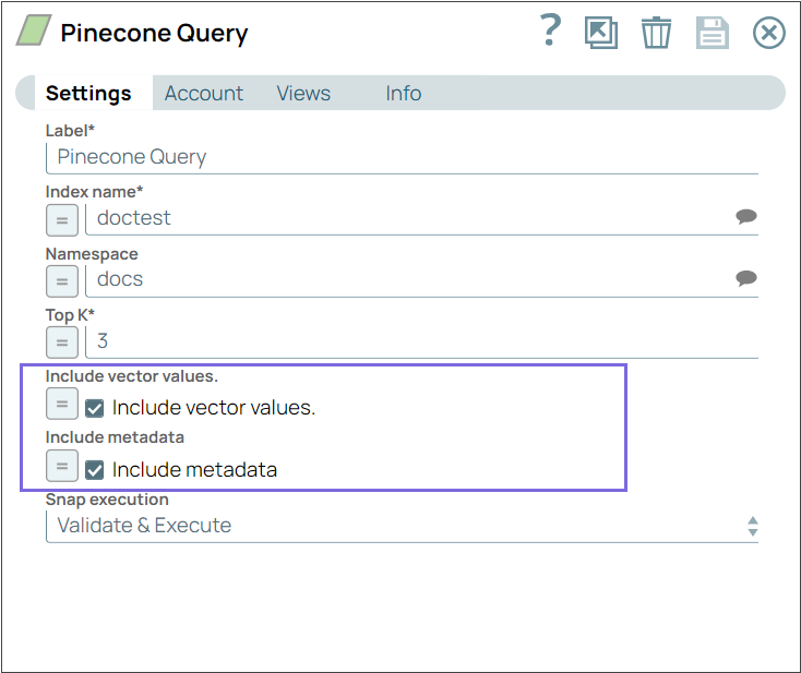 Pinecone Query Snap configuration