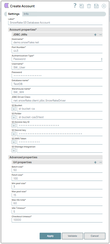 Snowflake S3 Database account