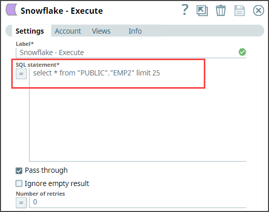 Snowflake Execute Snap