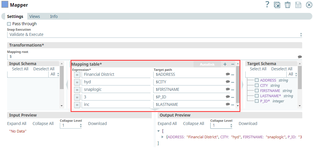 Mapper Snap Configuration