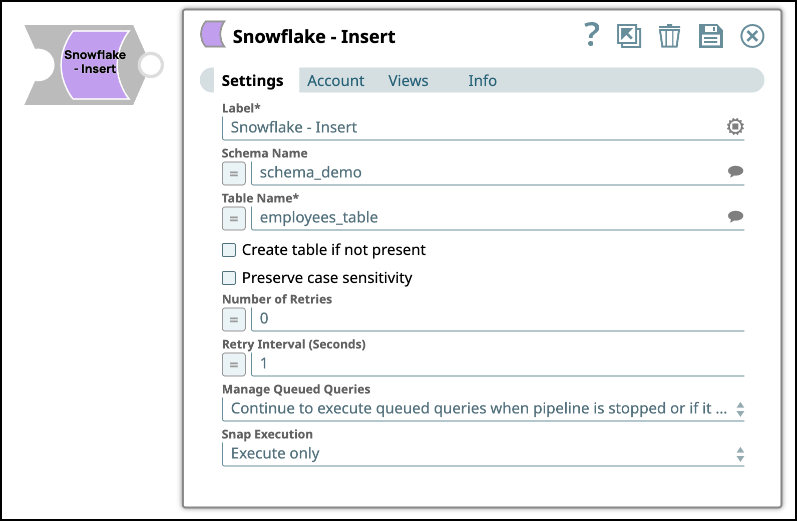 Snowflake Insert Configuration