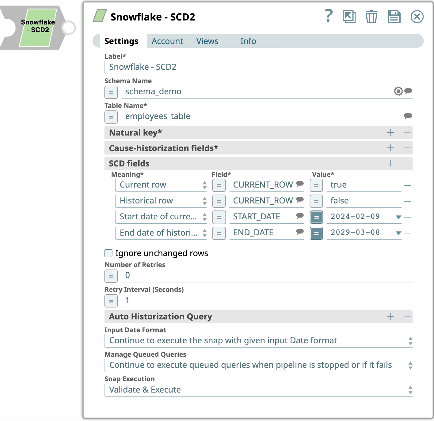 Snowflake SCD2 Configuration