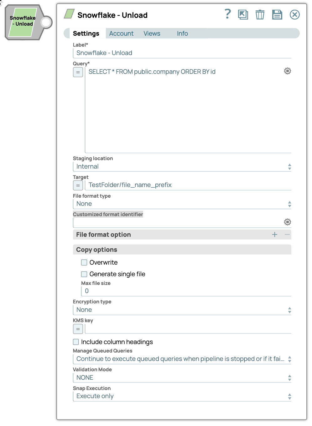Snowflake Unload Configuration