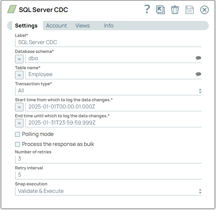 SQL Server CDC Snap configuration