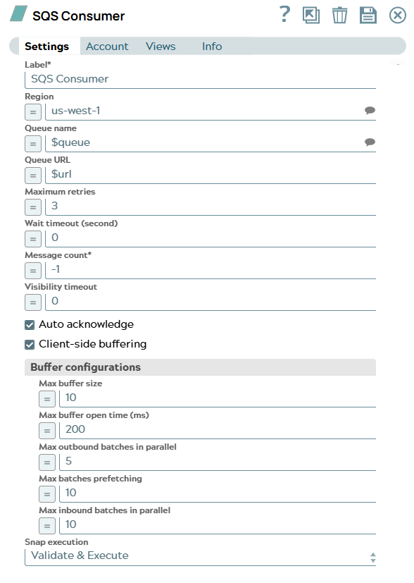SQS Consumer Snap configuration