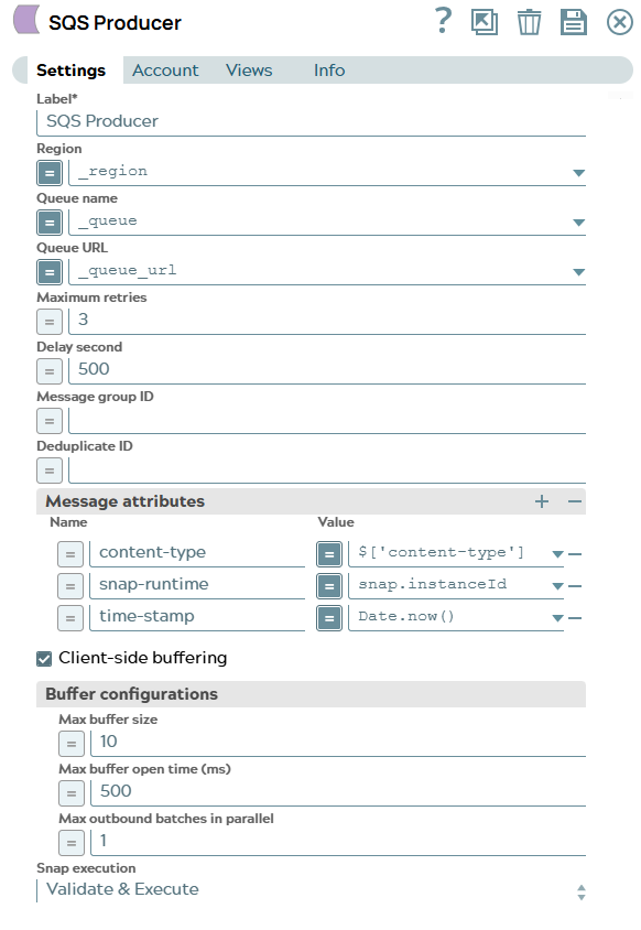 SQS Producer Snap configuration
