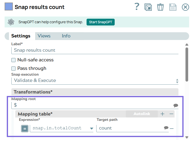 Mapper Snap configuration