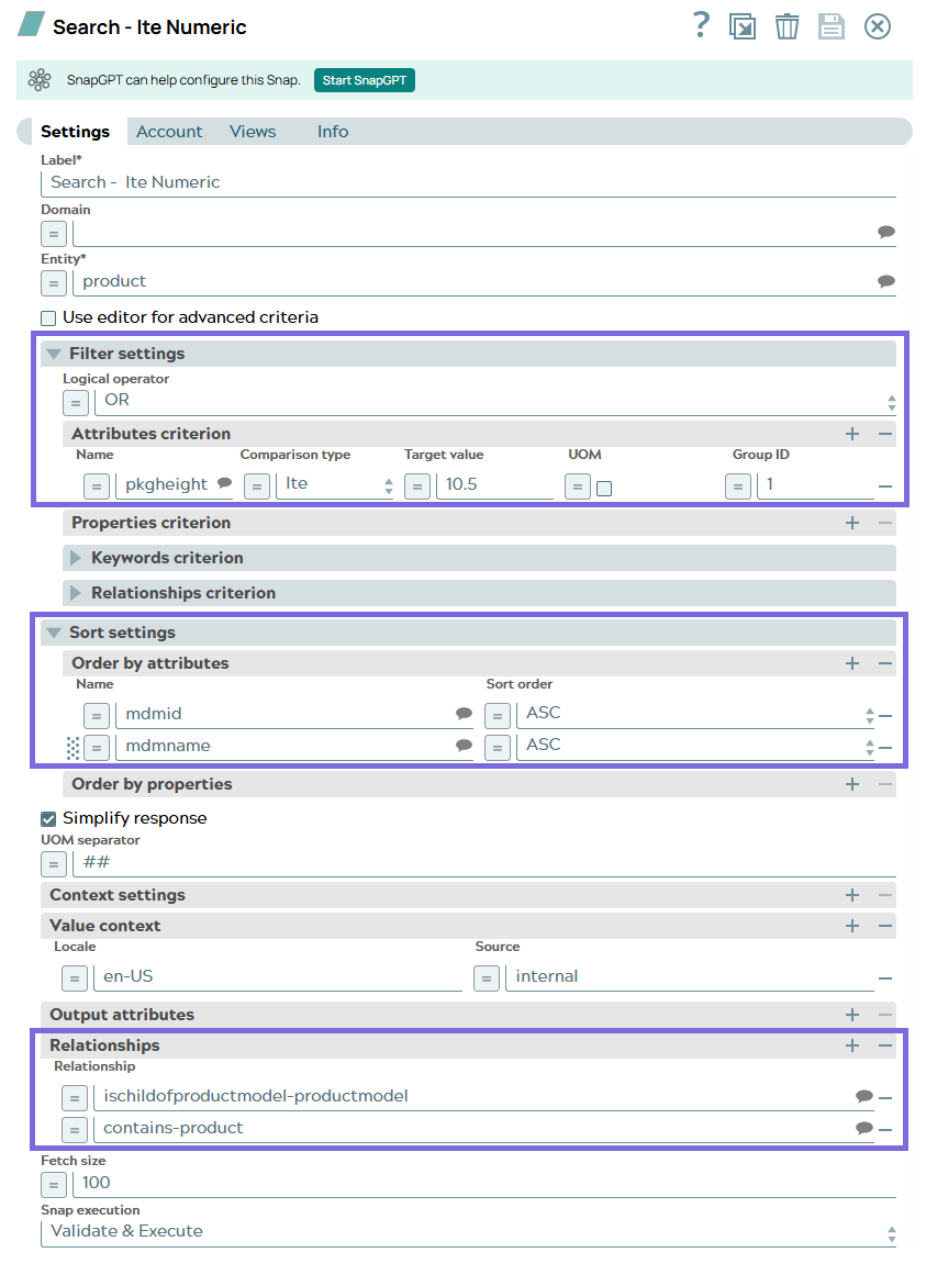 Syndigo Search Snap configuration