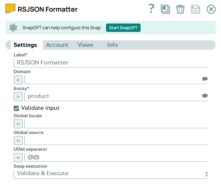RSJSON Parser Snap configuration