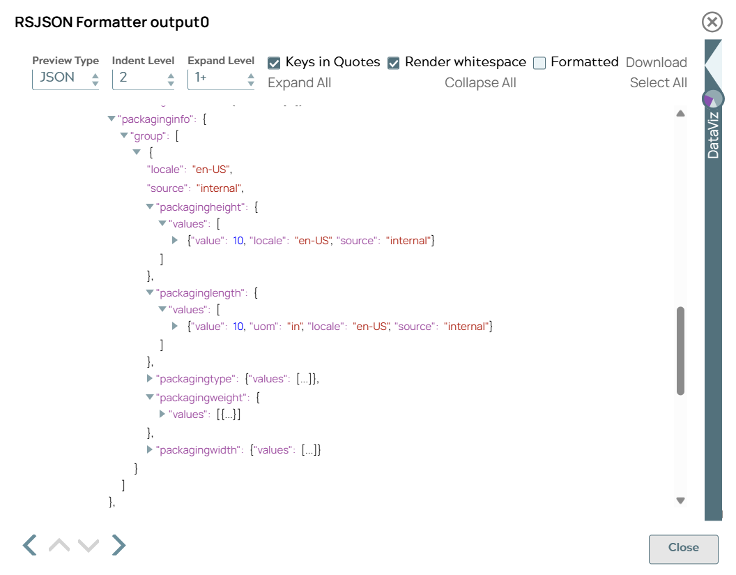 RSJSON Parser Snap output