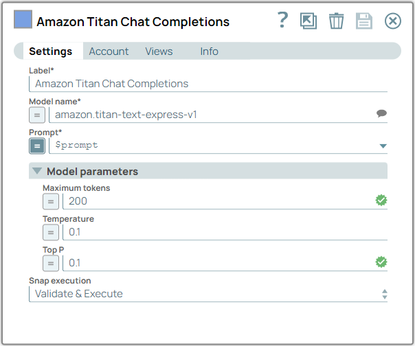 Amazon Titan Chat Completions Snap configuration