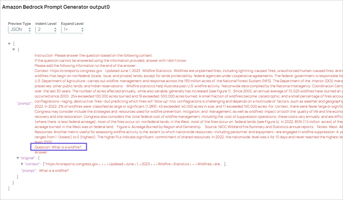 Claude on AWS Messages Snap output