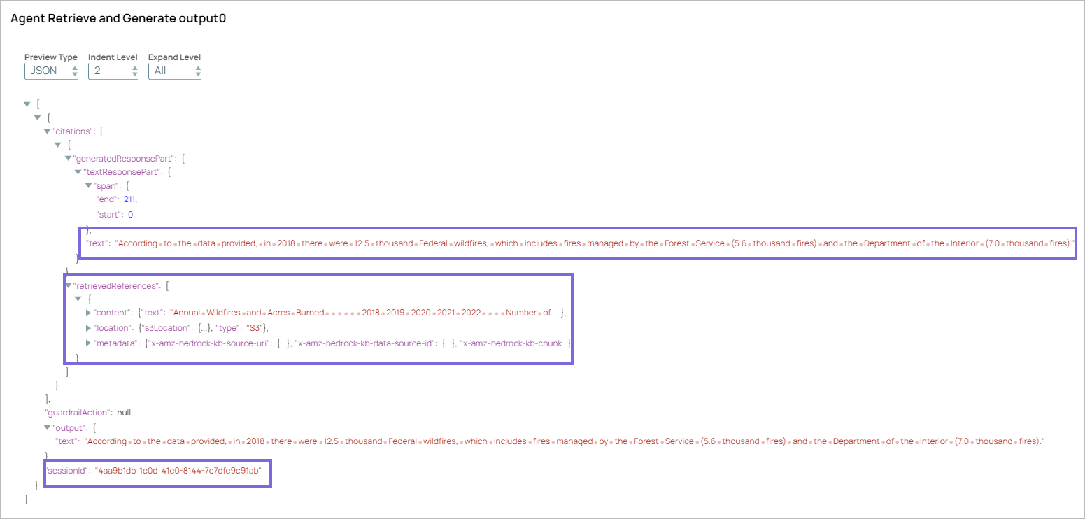 Agent Retrieve and Generate Snap output