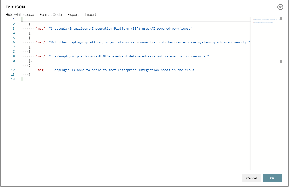 JSON Generator Snap - Edit JSON