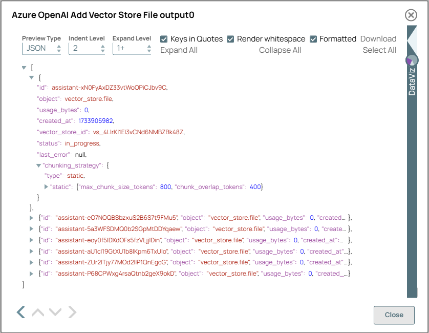 Azure OpenAI List Files Snap output