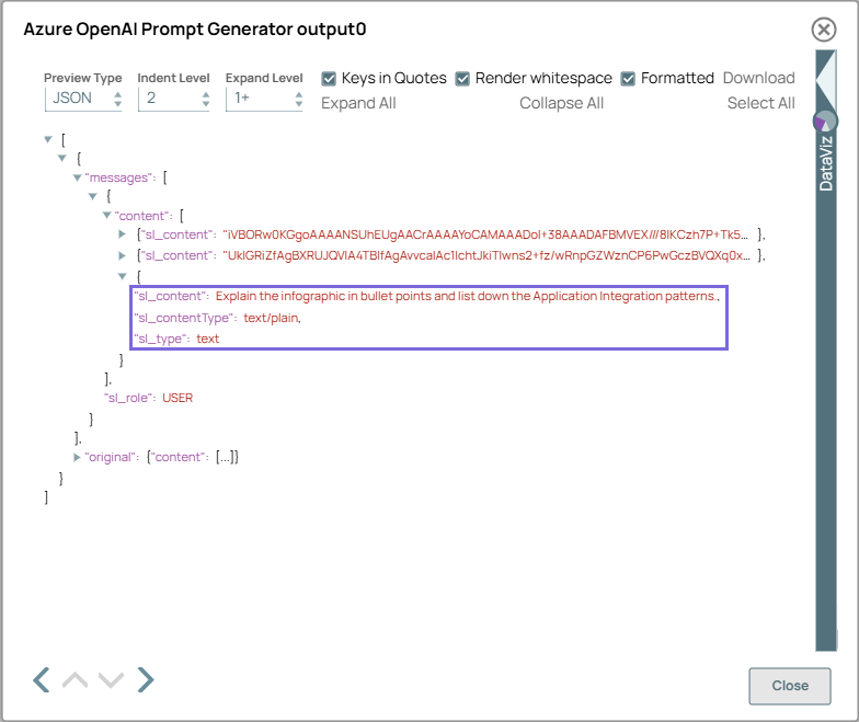 Azure OpenAI Prompt Generator Snap output