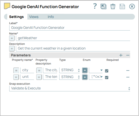 Google GenAI Function Generator Snap configuration