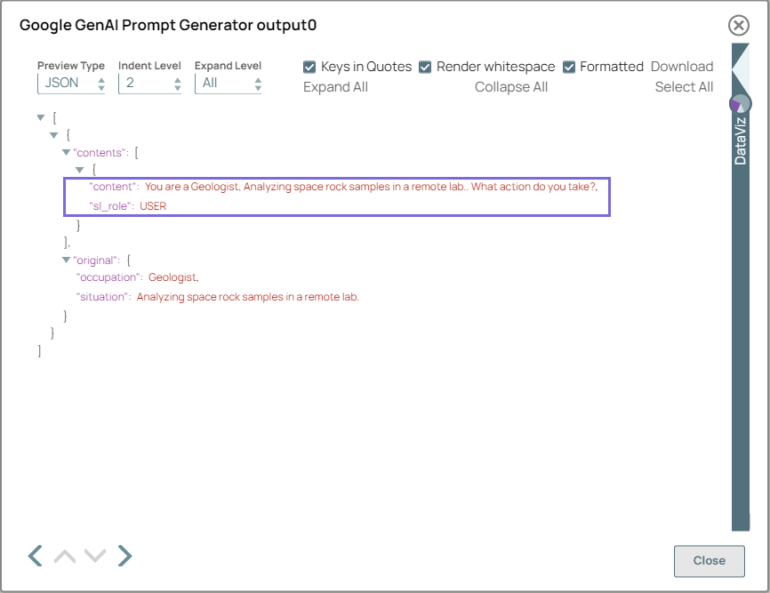 Google GenAI Prompt Generator Snap output