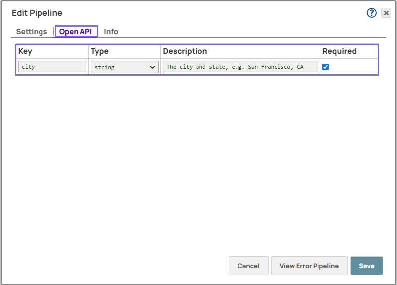 Pipeline Properties - Open API