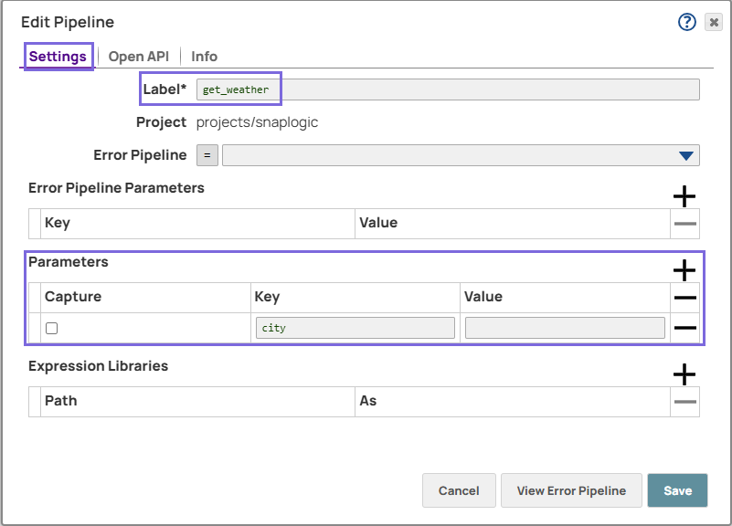 Pipeline Properties - Settings