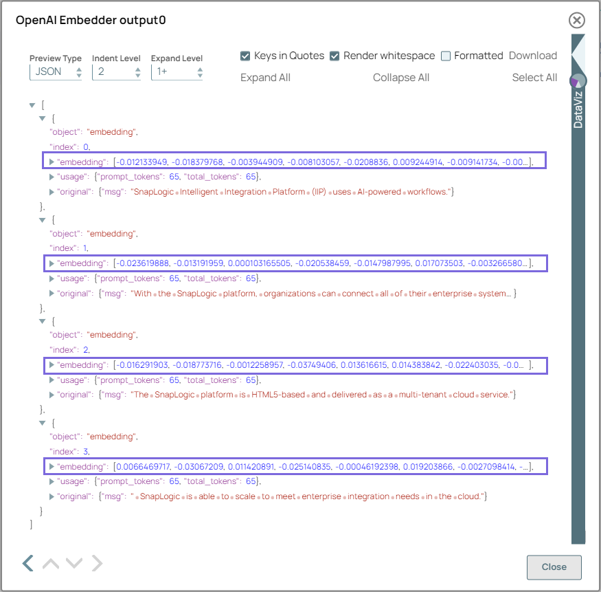 OpenAI Embedder Snap output