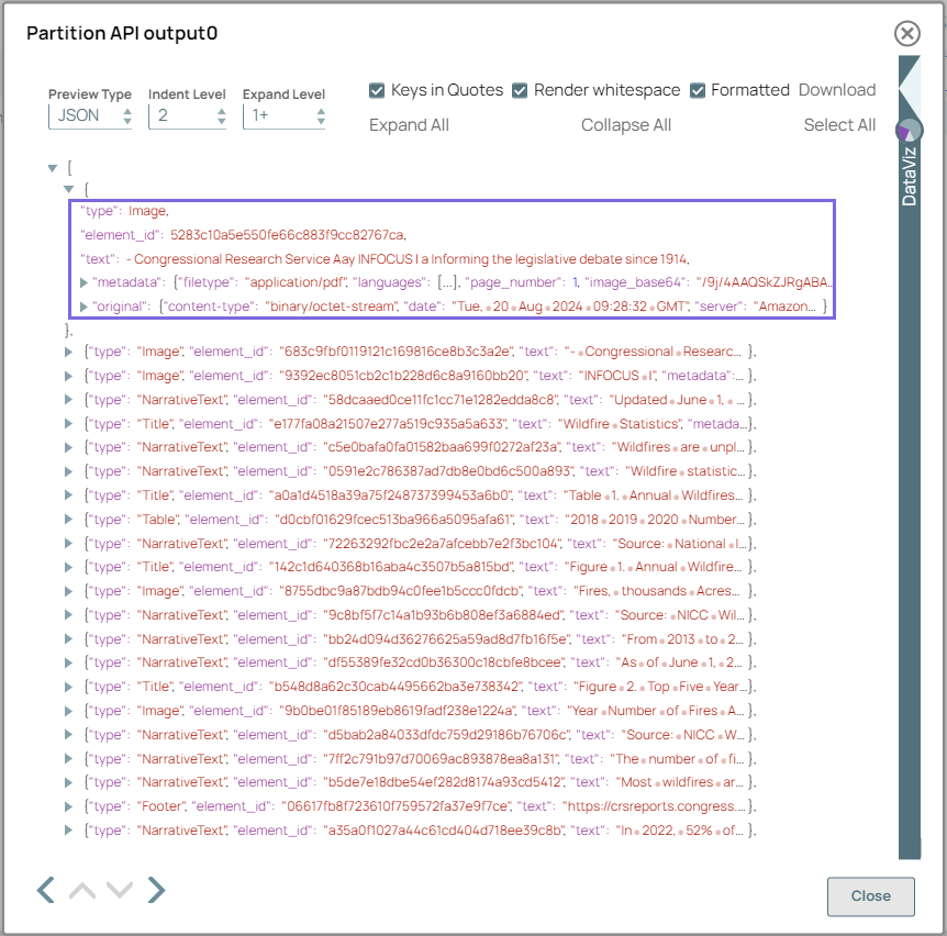 Partition API Snap output