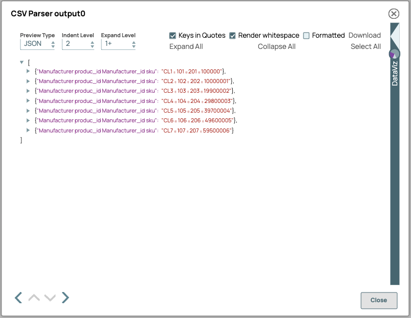 CSV Parser Snap output