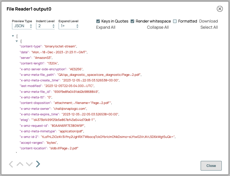 File Reader Snap output