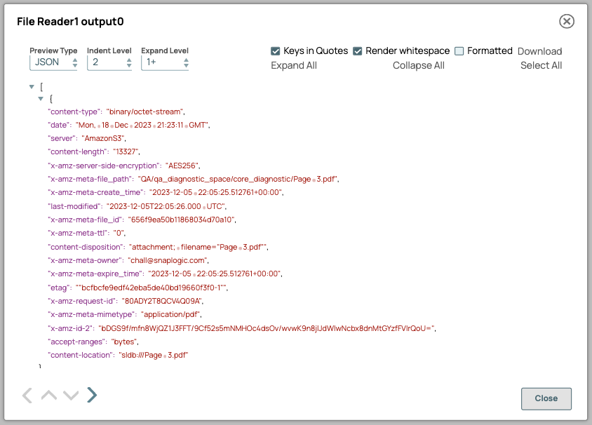 File Reader Snap output